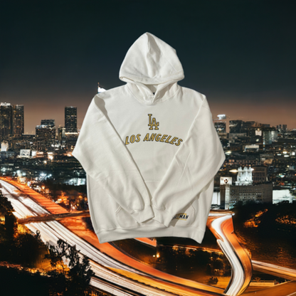 Los Angeles Unisex Hoodie | White Hoodie with Gold & Black LA Graphic